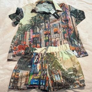 Fashion Nova Multicolor Graphic Top and Shorts Set